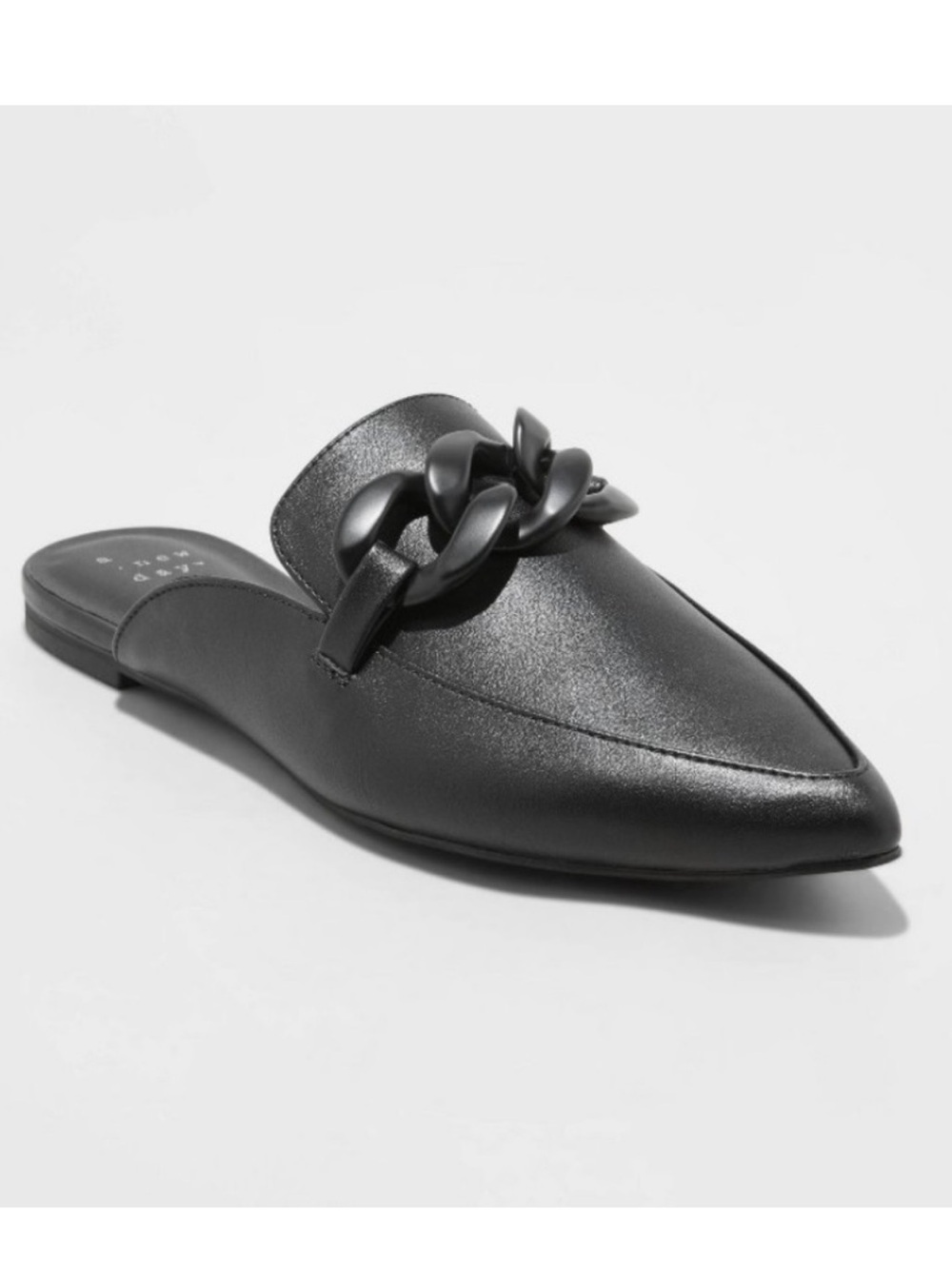 a new day Black Pointed Slip-On Mule with Chain Detail